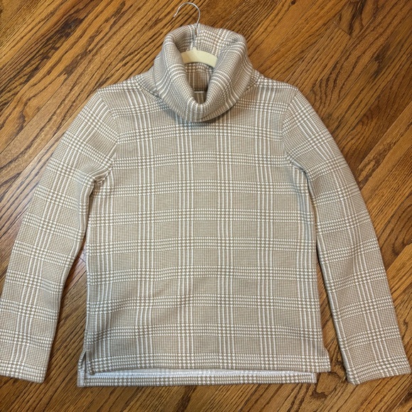Women’s J.Crew Factory Beige and White Funnel Neck Pullover, size: small - Picture 2 of 4